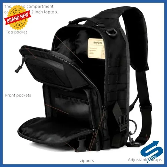 Tactical Crossbody Sling Bag 15L Molle Laptop Travel Hiking Backpack